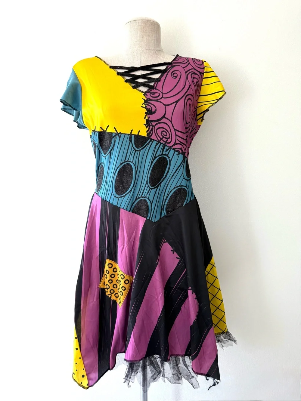 Disney Nightmare Before Xmas Sally Costume Dress Girls L 12-14 fits Adult XS EUC